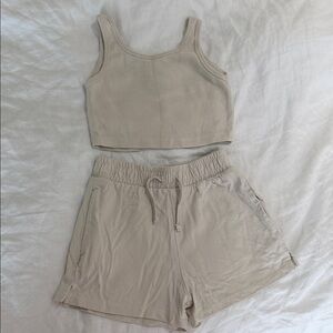 Zara girls Cream Ribbed Tank & Elastic Waist Shorts Set
